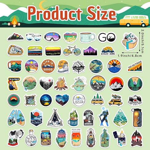 70 Pcs Glow in The Dark Adventure Hiking Camping Water Bottle Stickers, Waterproof Vinyl Wilderness Nature Travel Wildlife Laptop Decals, Summer Camp Sticker for Teens Adults Kids in Kuwait