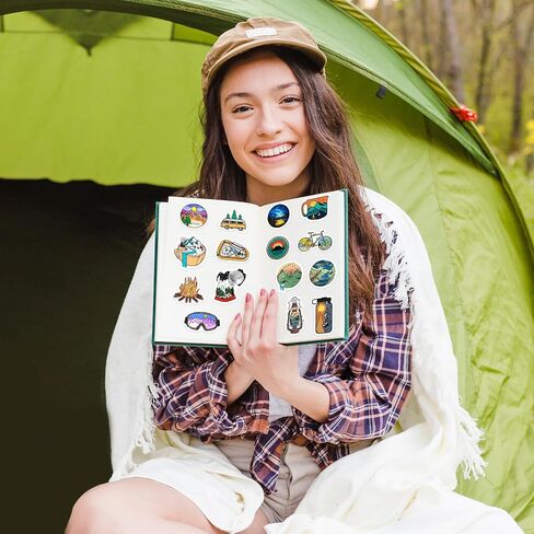 70 Pcs Glow in The Dark Adventure Hiking Camping Water Bottle Stickers, Waterproof Vinyl Wilderness Nature Travel Wildlife Laptop Decals, Summer Camp Sticker for Teens Adults Kids in Kuwait