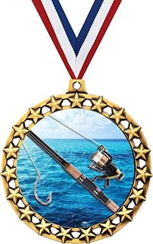Fishing Medal, 2 1/2" Galaxy Star Fishing Rod Fish Medals, Great Fishing Awards Prime in Saudi Arabia