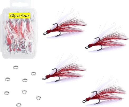 Fishing Treble Hooks Feather Dressed: 20pcs/Box Feathered Treble Hook Size 2 4 6 8 with Split Rings Replacement for Fishing Lure Spinner Spoon Crankbait Making in Kuwait
