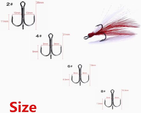 Fishing Treble Hooks Feather Dressed: 20pcs/Box Feathered Treble Hook Size 2 4 6 8 with Split Rings Replacement for Fishing Lure Spinner Spoon Crankbait Making in Kuwait