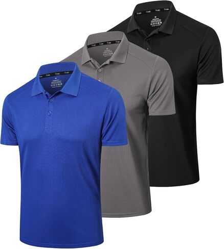 Men’s 3 Pack Polo Shirt Moisture Wicking Dry Fit Performance Athletic Short Sleeve Golf Shirt,0427,Black Grey Navy,5XL in Saudi Arabia