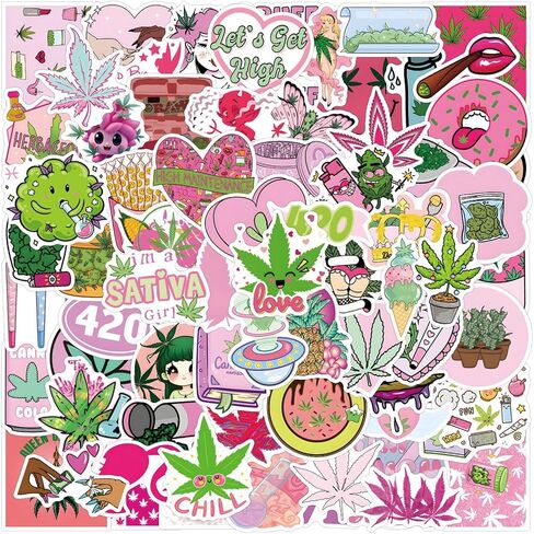 110 Pcs Green Weed Stickers Weed Sticker for Laptops Water Bottles Flower Pots Vases Decorative Phone Book Guitar Vinyl Decals for Adults (Foliage) in Saudi Arabia