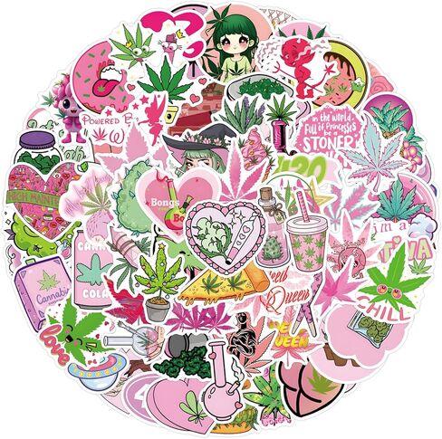 110 Pcs Green Weed Stickers Weed Sticker for Laptops Water Bottles Flower Pots Vases Decorative Phone Book Guitar Vinyl Decals for Adults (Foliage) in Saudi Arabia