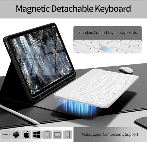 بالنسبة إلى iPad Air M3/M2 11 بوصة (2025/2024) والجيل الخامس/الرابع 10.9 بوصة (2022/2020) مع لوحة المفاتيح ، غطاء لوحة مفاتيح بلوتوث مغناطيسي مع حامل قلم رصاص ، نوم/نوم ، رمادي ، رمادي in Kuwait