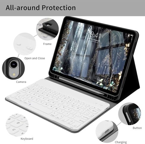 بالنسبة إلى iPad Air M3/M2 11 بوصة (2025/2024) والجيل الخامس/الرابع 10.9 بوصة (2022/2020) مع لوحة المفاتيح ، غطاء لوحة مفاتيح بلوتوث مغناطيسي مع حامل قلم رصاص ، نوم/نوم ، رمادي ، رمادي in Kuwait