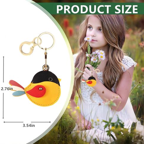 Leather Keychain Holder Case Compatible with AirTag,Cute Protective Cover with Keyring,Anti-Scratch Finder GPS Tracker Case for Wallet Keys,Bag,Pets(Bird D) in Kuwait