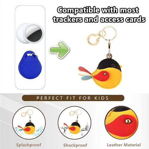 Leather Keychain Holder Case Compatible with AirTag,Cute Protective Cover with Keyring,Anti-Scratch Finder GPS Tracker Case for Wallet Keys,Bag,Pets(Bird D) in Kuwait