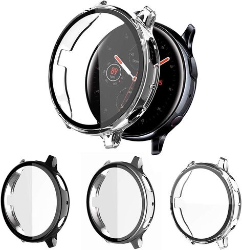 حافظة صلبة مكونة من 3 قطع متوافقة مع واقي شاشة Samsung Galaxy Watch Active / Active 2 مقاس 40 ملم مع زجاج مقسى، حافظة NAHAI صلبة رفيعة للغاية من البولي كربونات بتغطية حماية شاملة مضادة للخدش HD (فضي/فضي/فضي) in Saudi Arabia