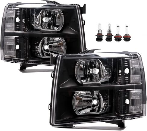 مجموعة المصابيح الأمامية لـ 2007-2013 Chevy Silverado 1500، 07-14 2500HD 3500HD كشافات أمامية مع حزام أسلاك المصباح الأمامي، كروم كهرماني in Saudi Arabia