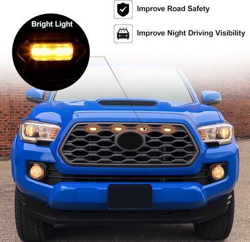 مصابيح الشبكة الأمامية 3 قطع 4 مصابيح LED كهرمانية تناسب 2010-2014 Ford F150 Raptor، 2017-2022 Ford F150 Raptor Factory Grills، ملحقات LED المزخرفة للشواية (ليست لما بعد البيع) in Kuwait