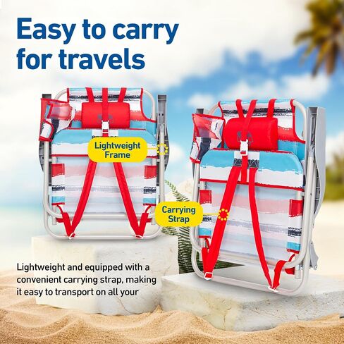 Banana Boat Folding Beach Chair Lightweight Backpack Chairs for Adults 5-Position with Lay Flat Outdoor Heavy Duty Beach Chair, Red (1 PK) in Saudi Arabia