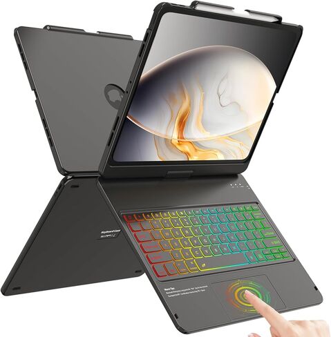 FUWANG Touch Keyboard Case for iPad Air 13 inch (M3 2025/M2 2024)and iPad Pro 12.9 6th 5th 4th 3rd Gen, 360° Rotate 7 Colors Backlit for iPad Air 13 inch Case Keyboard with Multi-Touch Trackpad, Black in Kuwait