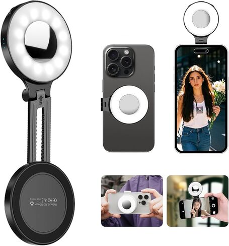 Magnetic Selfie Light for iPhone, LED Fill Ring Light for MagSafe with Adjustable, Compatible with Smartphone, for Selfies/Photography/TikTok/Video Conference, Portable & Rechargeable, White in Kuwait