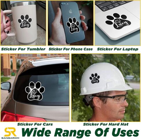 Custom Paw Pet Sticker Personalized Heart Name Pet Paw Cat and Dog Lover Waterproof Vinyl Sticker for Water Bottle Laptop Hard Hat Tumbler Cup Cars Birthday Gift for Her Him V7 in Saudi Arabia
