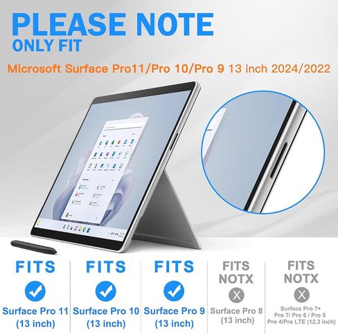 BRAECNstock for Microsoft Surface Pro 11/10/ 9 Case 13", Rugged Protective Case with Rotating Stand & Hand Strap, Pencil Holder, Compatible with Type Cover Keyboard, Black in Kuwait