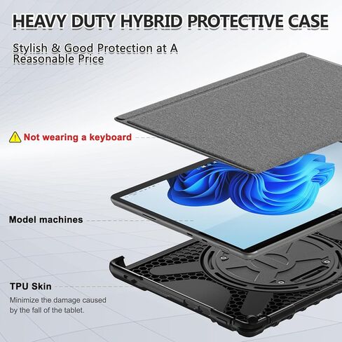 BRAECNstock for Microsoft Surface Pro 11/10/ 9 Case 13", Rugged Protective Case with Rotating Stand & Hand Strap, Pencil Holder, Compatible with Type Cover Keyboard, Black in Kuwait