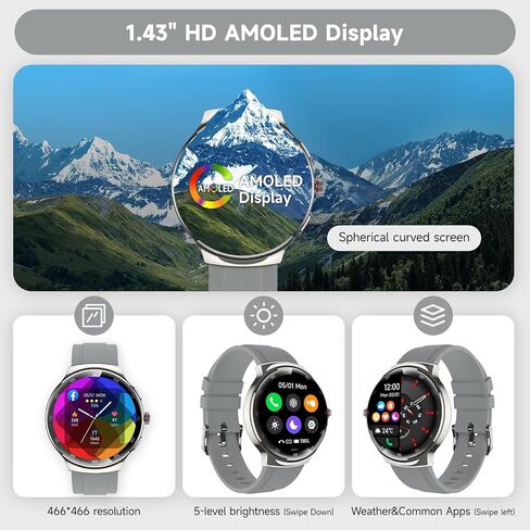 Smart Watches for women,1.43" AMOLED Fitness Tracker,GPS Waterproof Smartwatch,Make/Answer Calls Digital women Watches,150+ Sports Mode Heart Rate/SpO2/Sleep Monitor,Android and iPhone,2 Bands in Kuwait