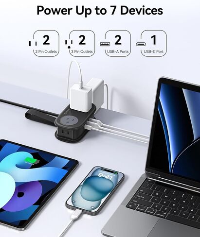 ORICO Travel Power Strip PD20W with 4 AC Outlets 3 USB Ports (1 USB-C), 4FT Flat Plug Extension Cord, Compact Portable Design for Business Travel, Cruise Ship Essentials(Black) in Saudi Arabia