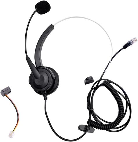 RJ11 Handsfree Call Center Corded Telephone Monaural Headset, Black in Saudi Arabia