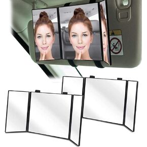 Zento Deals قناع السيارة لمستحضرات التجميل مرآة الزينة بمشبك على مرآة حاجب الشمس التلقائي - مرآة مكياج للسفر ثلاثية الطي مناسبة عالميًا لشاحنة السيارة وسيارات الدفع الرباعي RV Van Jeep Sun Car Visors Mirror (مرآة 1) in Kuwait