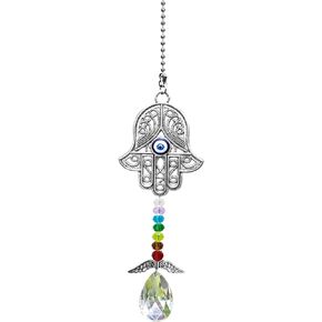 Hanging Car Charm for Rear View Mirror,Blue Evil Eye Hamsa Crystal Cute Car Hanging Accessories for Women and Men Wall Door Decor Ornaments