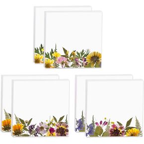 Wildflower Sticky Note Pads / 3" x 3" Botanical Sticky Notes/Set of 6 Pads / 50 Sheets Per Pad/Three Unique Designs/Made in The USA