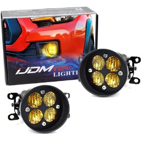 iJDMTOY Yellow Lens 24W High Power LED Wide Angle SAE Flood Beam Fog Light Kit w/Built-On Mounting Brackets Compatible with Toyota Tacoma Tundra 4Runner, etc