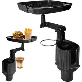 صينية حامل أكواب السيارة المطورة، صينية طعام حامل أكواب قابلة للتمديد 4 في 1 للسيارة مع حامل هاتف وحاملات أكواب مزدوجة، صينية السيارة لحامل الأكواب الدائرية، ملحقات أساسيات رحلة الطريق (1) in Kuwait