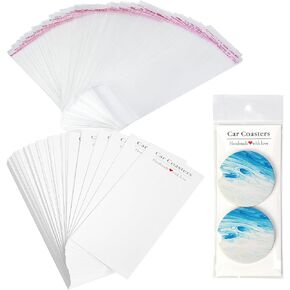 100Pcs Car Coaster Packaging for Selling, Sublimation Car Coasters Cards with 100pcs Bags Suitable for Business Packaging Display, Sublimation Car Coasters Cards for Selling