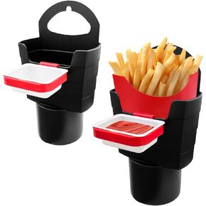 2 PCS Car Vent Sauce Holder, Auto Vent Dipping Sauce Holder with Jam Box Replacement, Air Vent Mini Dipping Holder for Ketchup and Sauce, Car Accessories for Eating (Red-Black Fry Holder)