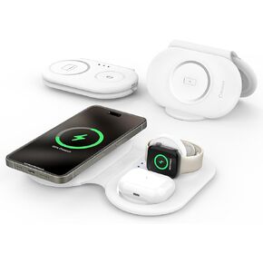 3 in 1 Wireless Charging Station, Magnetic Wireless Charger, Foldable Charger 3 in 1, Travel Charger for iPhone 15/14/13/12 Series, AirPods Pro/3/2, iWatch 2-9/Ultra (Adapter Included)