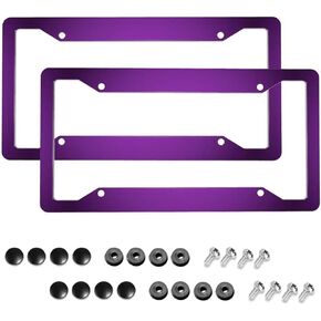 Purple License Plate Frame 2 Packs Purple Car Accessories Aluminum License Plate Holder, Weather Proof, Rust-Proof Universal Size