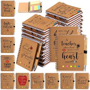 Glenmal 10 Sets Teacher Employee Appreciation Gift Bulk Spiral Notebook Thank You Gift for Women Teachers from Students Inspirational Journal with Bamboo Pens for Team 100 Days of School Gift