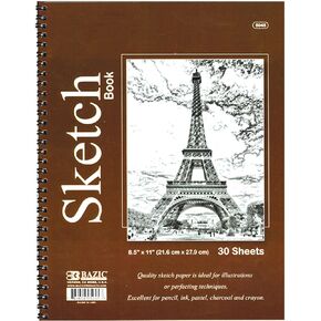 BAZIC Sketch Book 30 Ct. 8.5" X 11", Spiral Side Bound Sketchbook Drawing Pads, Sketching Paper Coloring Book for Artist Kids School, 1-Pack