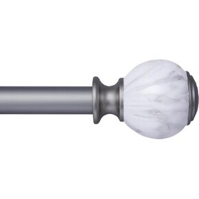 Kenney KNM85970 Khaleesi Faux Marble Ball End Premium Decorative Window Curtain Rod, 36-66" Adjustable Length, Polished Pewter Gray Finish, 1" Diameter Steel Tube