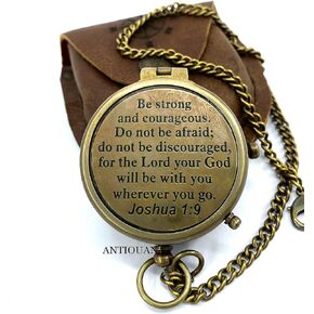 Brass Compass Unique Print Be Strong And Courageous Engraved Compass With Leather Case Antique Brass Compass With Chain A Great Gift Item For Your Loved Ones Hikers And Traveler By
