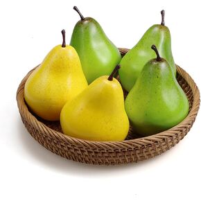 6 Pcs Fake Pears, Artificial Yellow Pears Lifelike Green Pears for Decoration Home, Realistic Faux Pears House Kitchen Party Decoration, Lifelike Faux Fruits Pear Decor Desk Ornament
