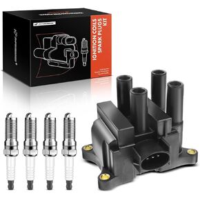 A-Premium 1x Ignition Coil Pack and 4x Iridium Spark Plugs Compatible with Ford Escape 2001-2004, Focus 2000-2004, Contour & Mazda Tribute B2300 & Mercury Mystique 2.0L
