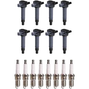 ENA Pack 8 Ignition Coil Spark Plugs Compatible with 4.3 4.7 V8 2000 2001 2002 2003 2004 2005 2006 2007 2008 2009 Toyota Tundra Sequoia Land Cruiser 4Runner GS430 GX470 LS430 LX470 SC430, UF230 4504