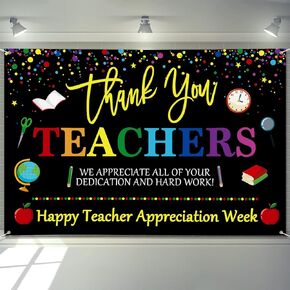 Teacher Appreciation Week Decorations Banner 72" x 48" Backdrop Thank You Teachers Party Decorations Apple Book Black Background for Indoor Outdoor Classroom,School,Office Decorations
