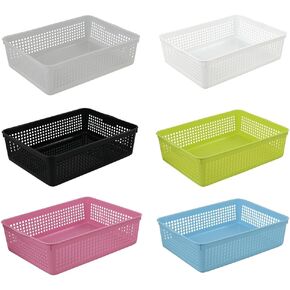 Paper Organizer Basket, Plastic File Baskets, Colorful (6 Packs)
