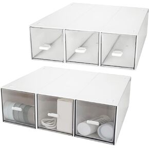 2 Pack Desk Organizer, Stackable Storage Drawers with 6 Compartments, White Plastic Makeup Storage, Desk Organizer and Accessories, Suitable for Office, School, Home (White)