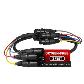 Phenyx Pro 4 Channel XLR Cable, 3Ft XLR Snake Cable, Balanced Microphone Cable, Color-Coded, 4-in-1 Design, 3-PIN XLR Male to XLR Female Patch Cable Cords, w/OFC Copper (3ft/1m)