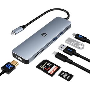 USB C Hub, TOTU 7-in-1 USB C Hub Expand Your Laptop's Capabilities with Featuring Dual Display Ports, Card Readers, USB 3.0, and 100W Power Delivery, for USB C laptops