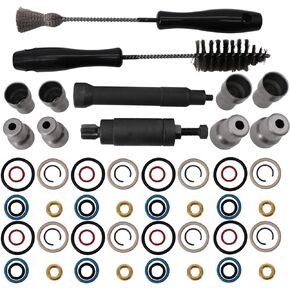 KIPA Injector Sleeve Cup Removal Tool & install kit for Ford Powerstroke 6.0L 2003-2010 with 8Pcs Injector Sleeves 8Pcs Injector Orings Stainless Maintenance brush Durable # 3302
