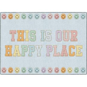 Flagship Carpets Schoolgirl Style This is Our Happy Place on Pink Educational Area Rug for Kids Room Seating Décor, Children's Classroom, Play Carpet for Teaching and Playroom, 7'6" x 12'