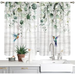 Beach Flower Kitchen Curtains Farmhouse Style Blue Ocean Floral Bathroom Short Curtains for Windows Country Summer Kitchen Window Curtains Over Sink Rod Pocket Curtains 2 Panels (28x39 Inch)