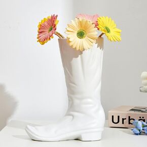 White Boots High Heels Flower Vases, Creative Ceramic Flower Arrangements, Trendy Home Decoration Ornaments, Unique Boot Vases Modern Aesthetic Room Wedding Decor