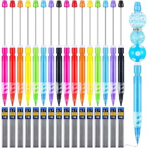 16 Pcs Beadable Mechanical Pencils Set Colored Mini Beadable Pencils with Lead Refills for Writing Drawing Sketching DIY Crafting Gift for Employee Staff Coworker